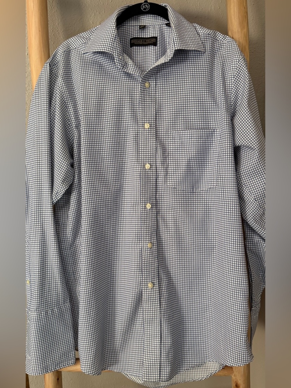 Donald J Trump Shirt Mens 15.5 32/33 Blue Check Button Down Cotton Non Iron